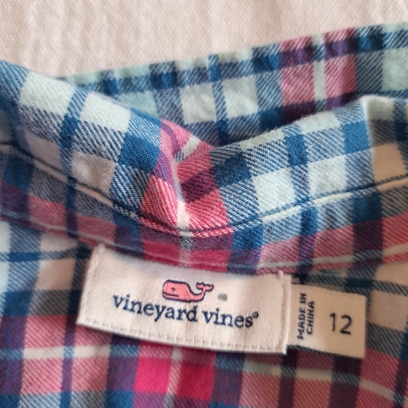 Vineyard Vines girls size 12 flannel plaid  dress button up front, collar, EUC - Picture 2 of 4